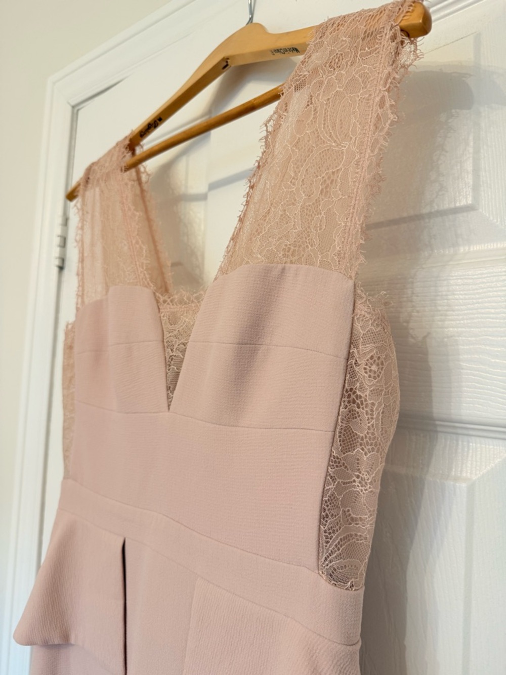 BCBGMaxAzria Blush Lace-Trim Peplum Maxi Dress - Picture 2 of 7